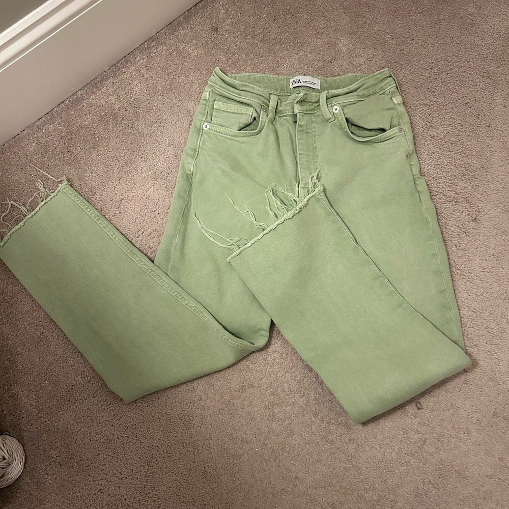 Zara Sage Green Flare Jeans Size 4